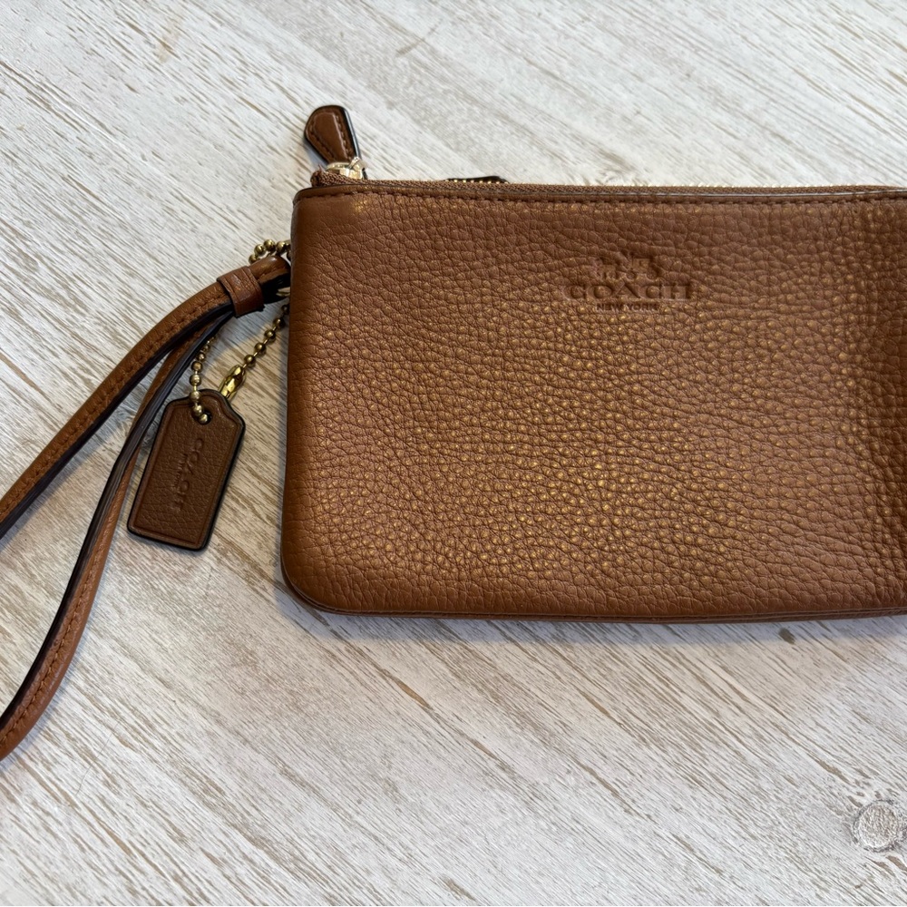 Coach Brown Leather Wristlet with Tag